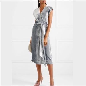 NWT J. Crew silver velvet wrap dress. 47” long